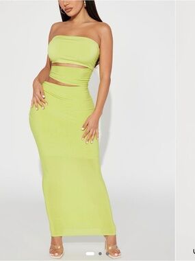 Strapless Lime Green Maxi Skirt Set